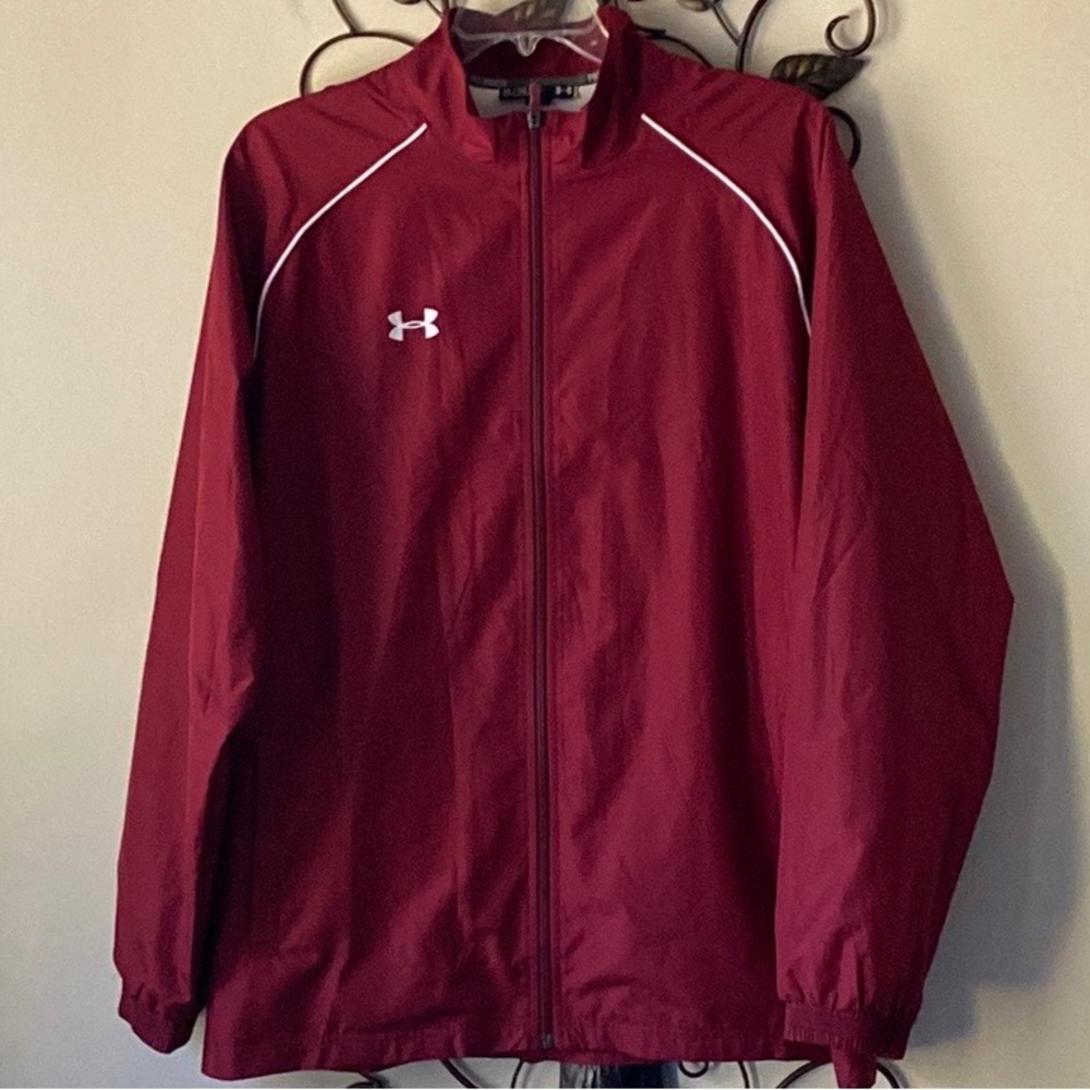 Men’s Under Armour Jacket   Zip Front   Elastic Cuffs   Polyester   Maroon    XL